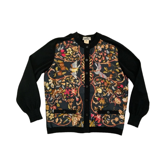 Hermes Sweaters - Vintage Hermès Paris wool/silk scarf-panel cardigan